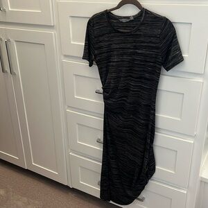 Athleta black and white striped midi dress size small